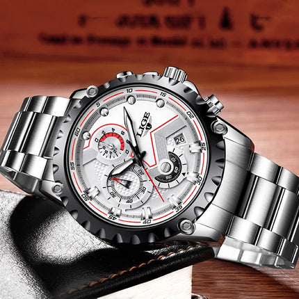 LIGE Silver Chronograph Business Watch