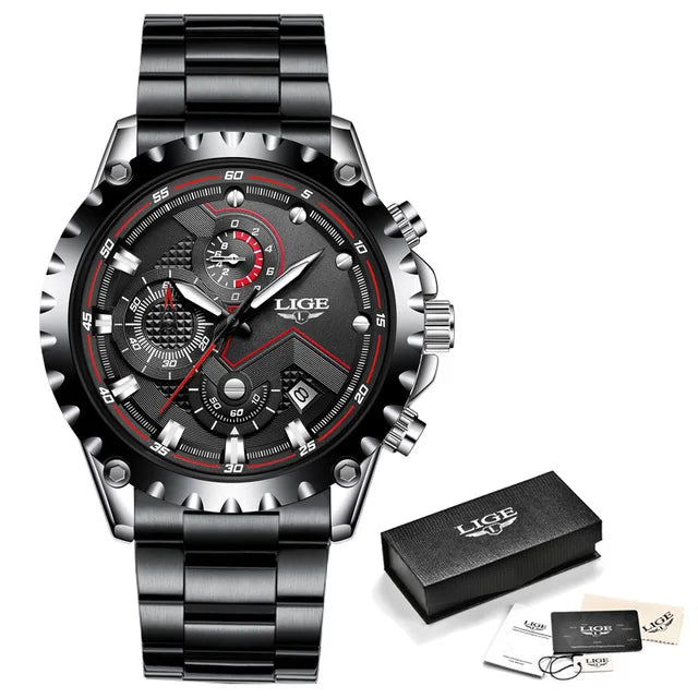 LIGE Silver Chronograph Business Watch