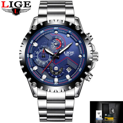 LIGE Silver Chronograph Business Watch