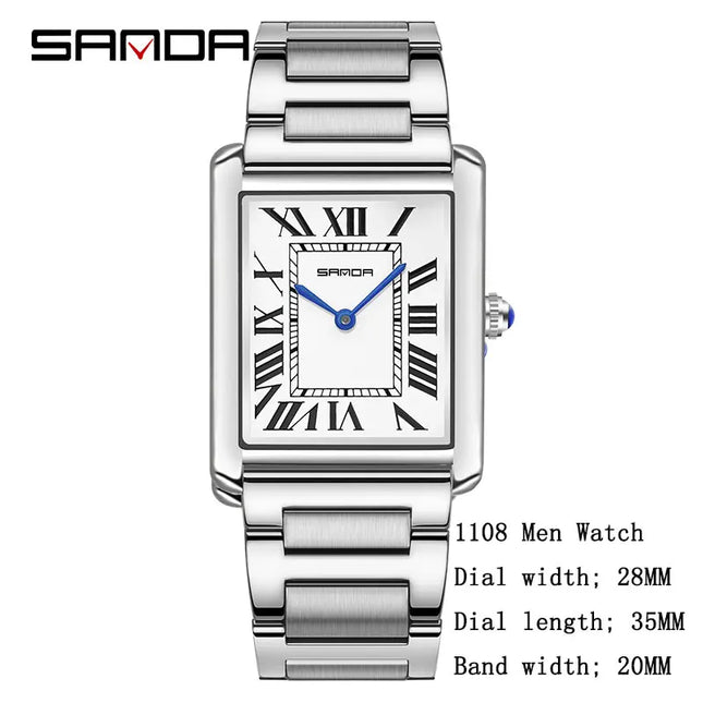 SANDA Square Dial Waterproof Couple Watch