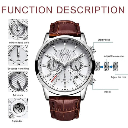 LIGE Luxury Leather Chronograph Watch