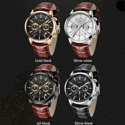LIGE Luxury Leather Chronograph Watch