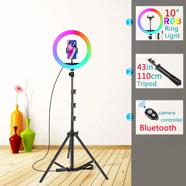 10in RGB Selfie Ring Light with Tripod