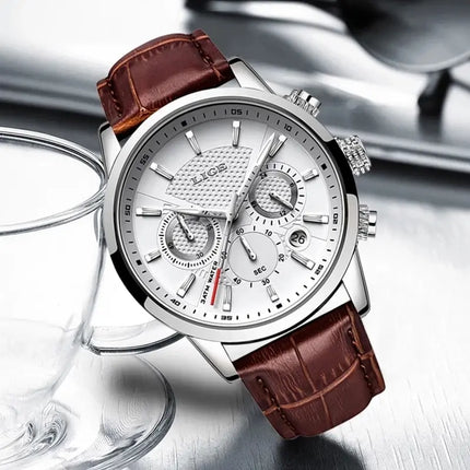 LIGE Luxury Leather Chronograph Watch