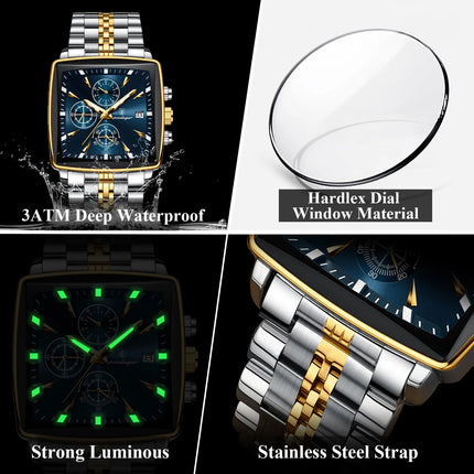 POEDAGAR Elite Square Chrono Watch