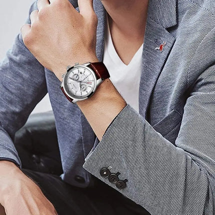 LIGE Luxury Leather Chronograph Watch