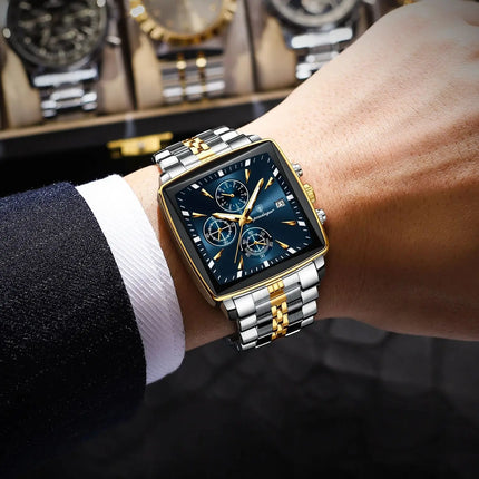 POEDAGAR Elite Square Chrono Watch
