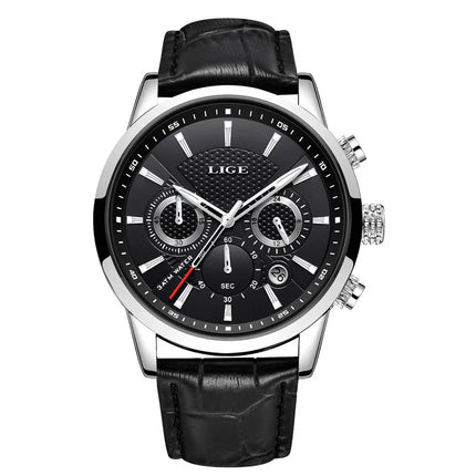LIGE Luxury Leather Chronograph Watch
