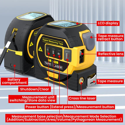 3-in-1 Digital Laser Tape Measure