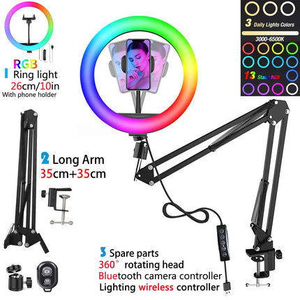 10in RGB Selfie Ring Light with Tripod