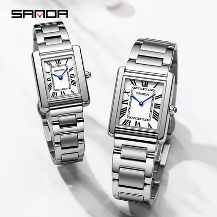 SANDA Square Dial Waterproof Couple Watch