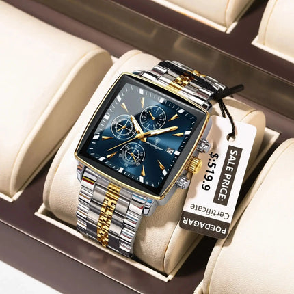 POEDAGAR Elite Square Chrono Watch