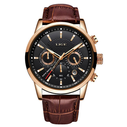 LIGE Luxury Leather Chronograph Watch