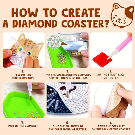 10pcs DIY Diamond Art Cat Coasters