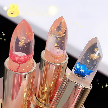 3pcs Flower-Shaped Crystal Gel Lipstick Set – Color Changing
