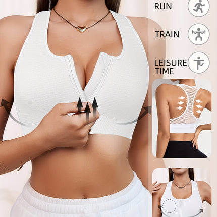 Women's Seamless Sports Bra with Front Zipper & Breathable Design