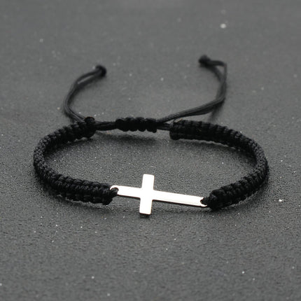 Men's Braided Stainless Steel Cross Bracelet