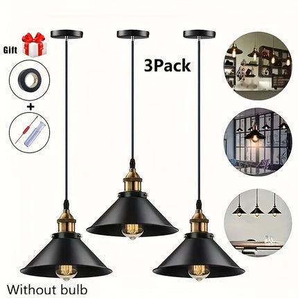 3-Piece Industrial Pendant Lamp Set – E26/E27, Gift Included