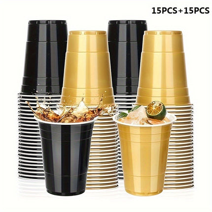 16OZ Black and Golden Plastic Party Cups