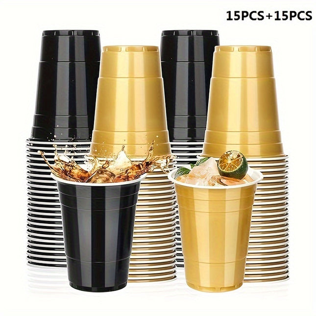 16OZ Black and Golden Plastic Party Cups