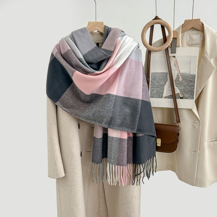 Cozy Plaid Tassel Cashmere Scarf