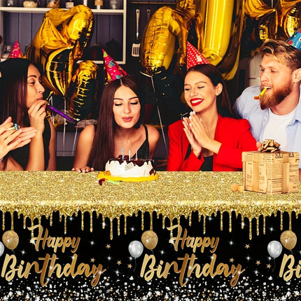 Elegant Black & Gold Birthday Tablecloth – Celebrate in Style!