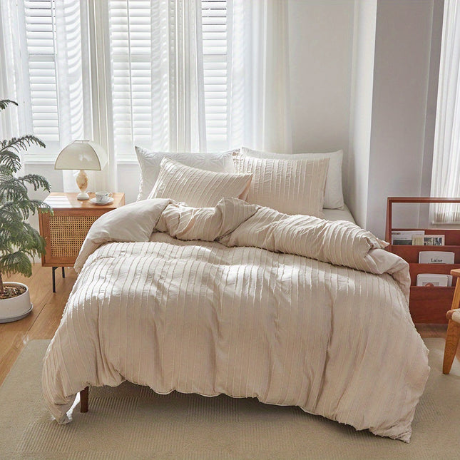 Elegant Striped Duvet Cover Set - Soft & Embroidered