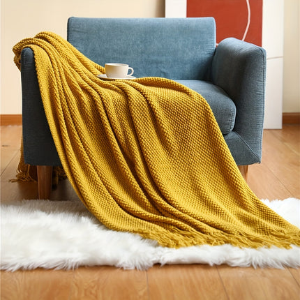 Knitted Throw Blanket with Tassels - Lightweight & Cozy