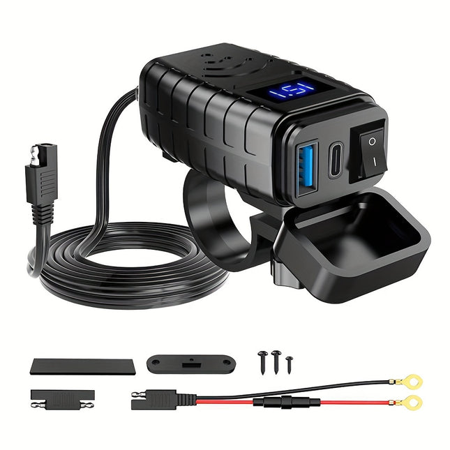12V-24V Handlebar USB Charger with Type-C Port for Bikes