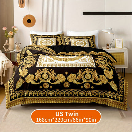 Luxury Black & Golden Digital Printed Duvet Cover Set