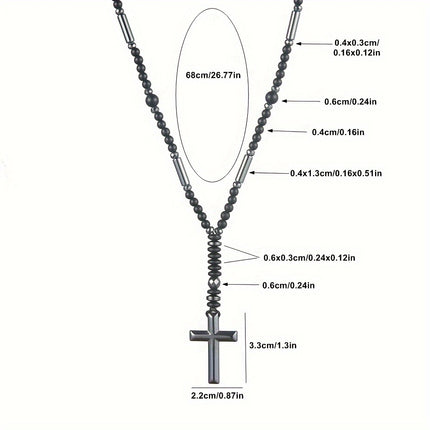 Elegant Men's Black Beaded Cross Necklace