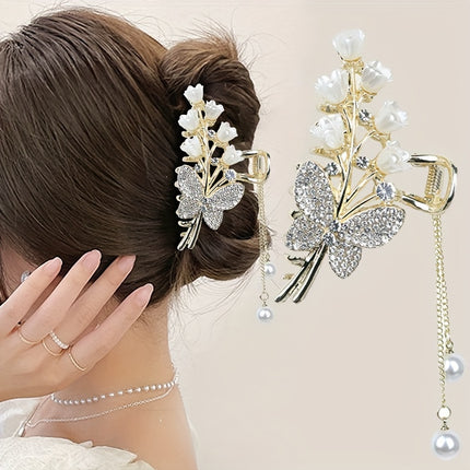 Elegant Butterfly & Lily Hair Claw Clip