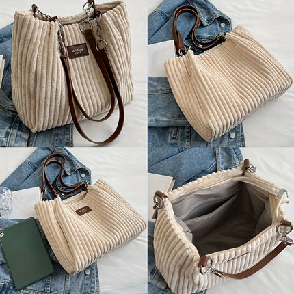 Elegant Corduroy Tote Bag – Stylish, Spacious, Everyday Essential - Monti Bargains