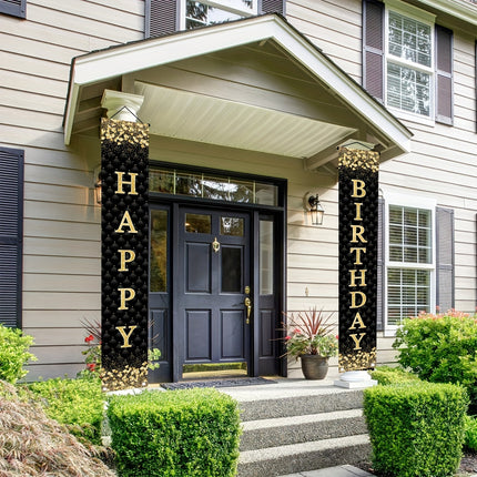 1pair Happy Birthday Black Golden Checkered Door Curtain