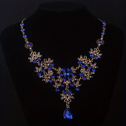 Royal Blue Leaf Flower Necklace & Earrings Set