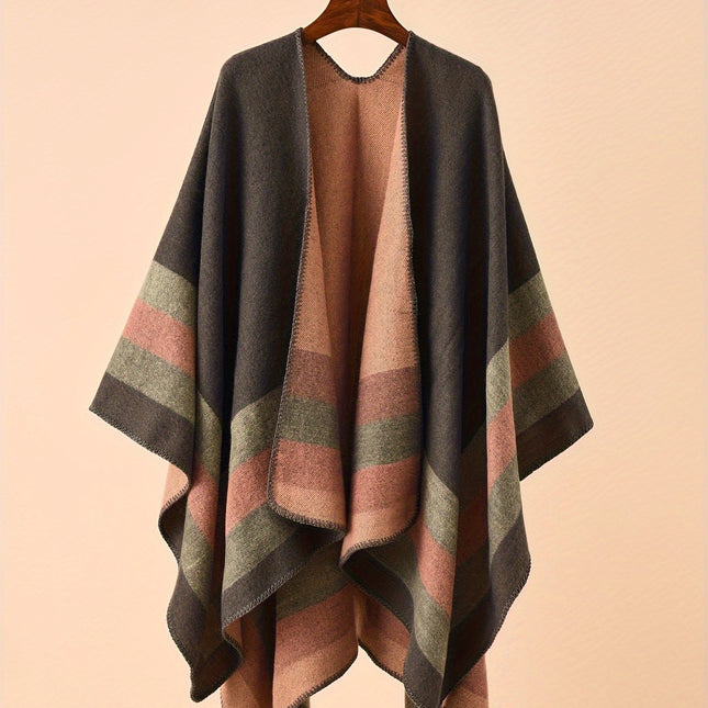 Plus Size Striped Plaid Shawl