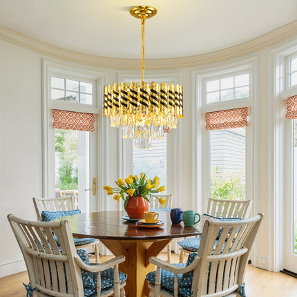 Sleek Black & Gold Crystal Chandelier – 3-Tier Elegance