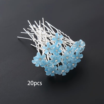 20pcs Rhinestone Flower U Hairpins