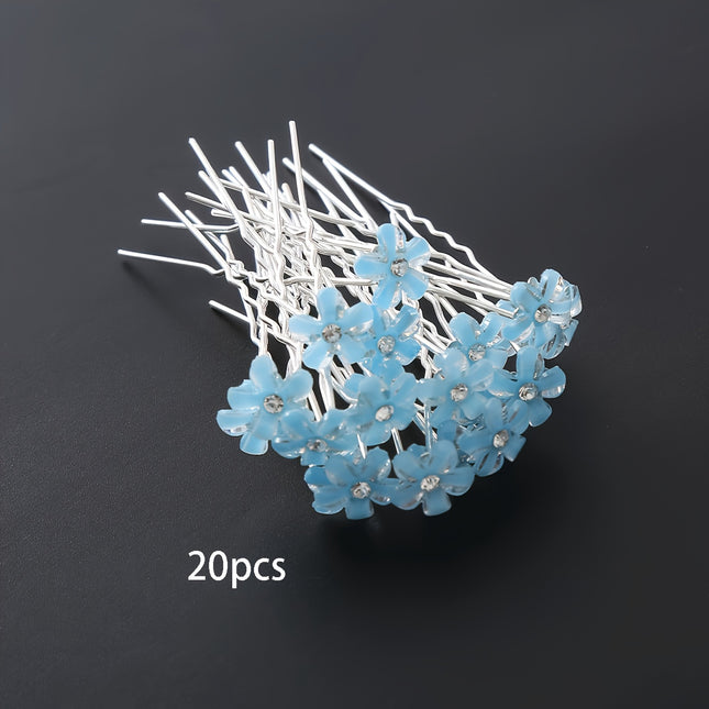 20pcs Rhinestone Flower U Hairpins