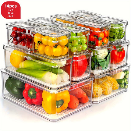 7/14pcs BPA-Free Stackable Fridge Bins