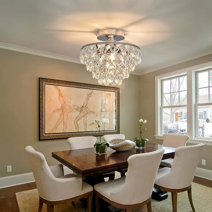 Elegant Golden Crystal Ceiling Light - E26 Flush Mount