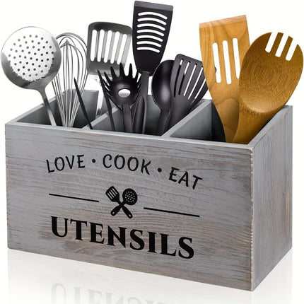 Wooden Utensil Holder with Grids