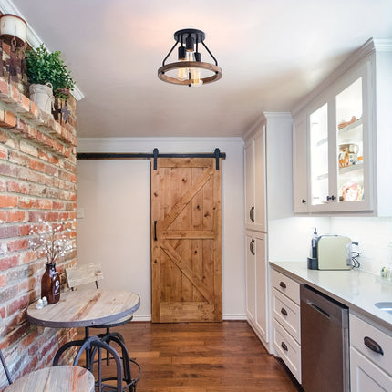 Rustic 3-Light Farmhouse Ceiling Light – Wood Grain Finish