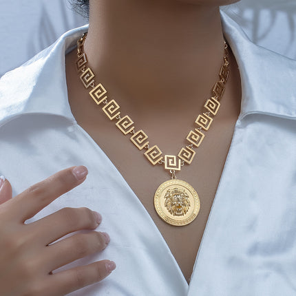 Geometric Lion Head Pendant Necklace