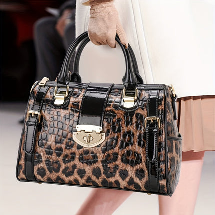 Leopard Crocodile Leather Satchel