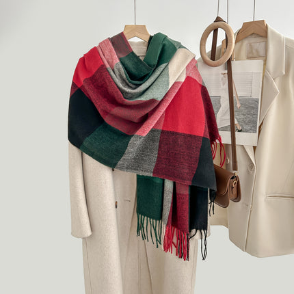 Cozy Plaid Tassel Cashmere Scarf