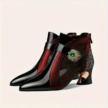 Elegant Chunky Heel Mesh Ankle Boots