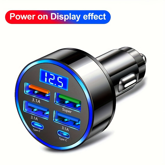 6-in-1 Fast Car Charger with LED Display