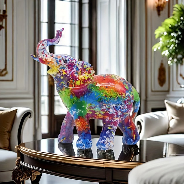 Colorful Resin Elephant Statue – Elegant Home Décor Figurine - Monti Bargains