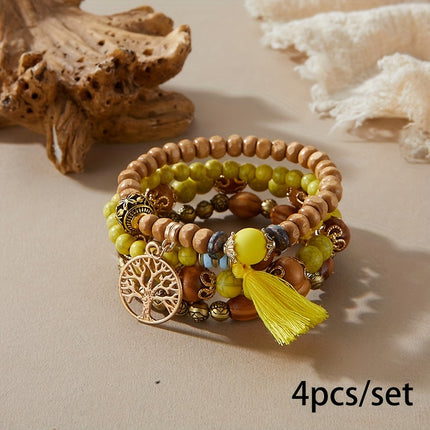 4pcs Tree of Life Beaded Bracelet Set